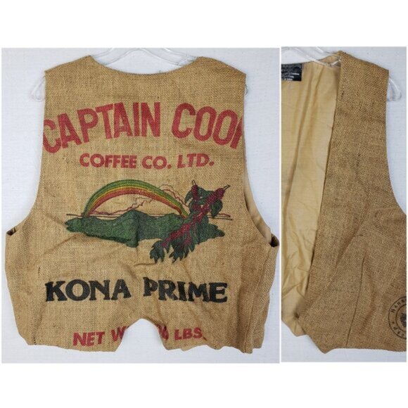 Vintage Hanne Kronborg Burlap Vest Coffee Bean Bag Custom Barista Unique sz L/XL - Picture 1 of 9